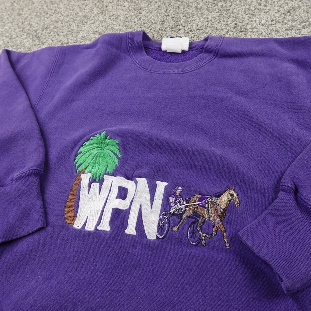 VTG Lee Sweater Mens XL Purple Cross Grain Crewneck Sweatshirt Horse USA‎ 90s